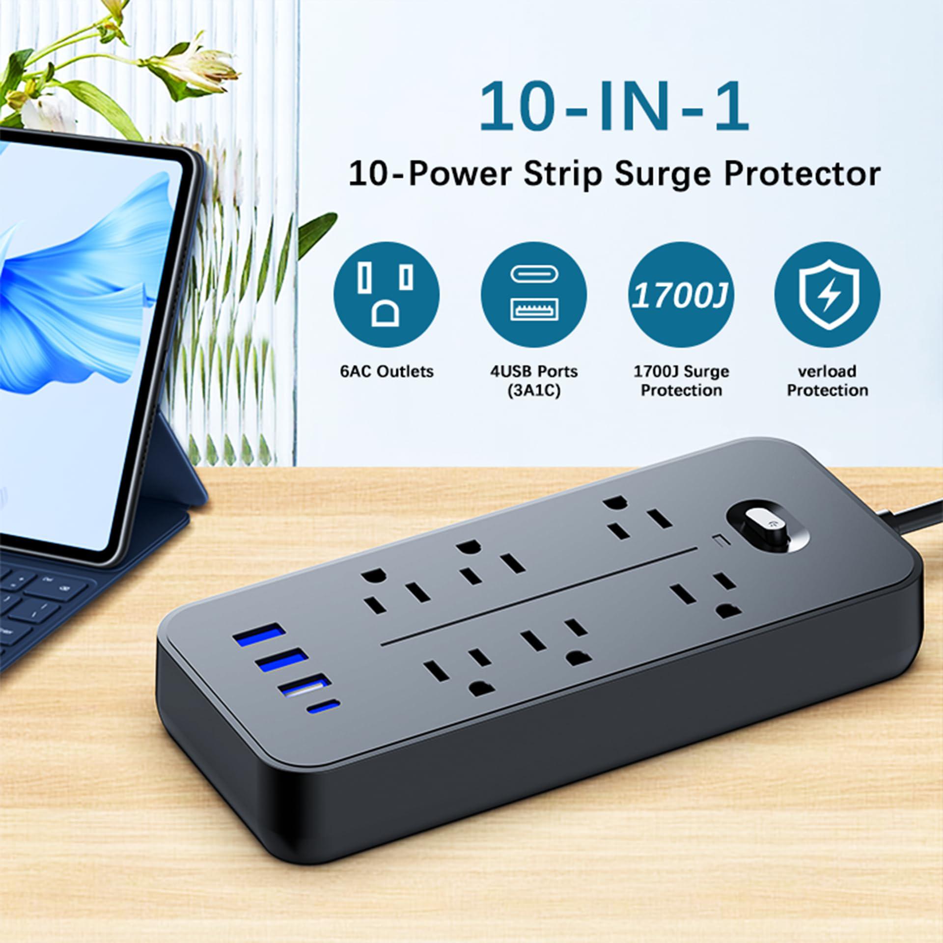 

US Plug AC Outlets Multitap Power Strip Electrical Socket Extension Cord With USB C Ports Fast Charging Network Filter Adapter US Plug чорний