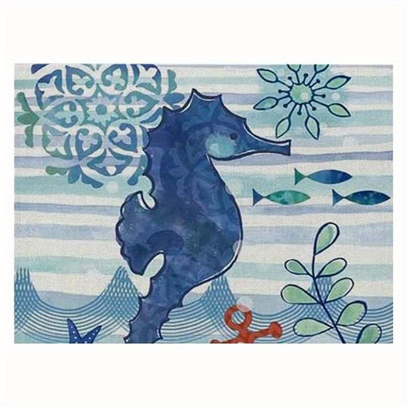 1pc Vintage Ocean Style Encrypted Linen Placemat, Summer Style Seahorse/Starfish/Seashell/Conch Table Mat, Tabletop Protection