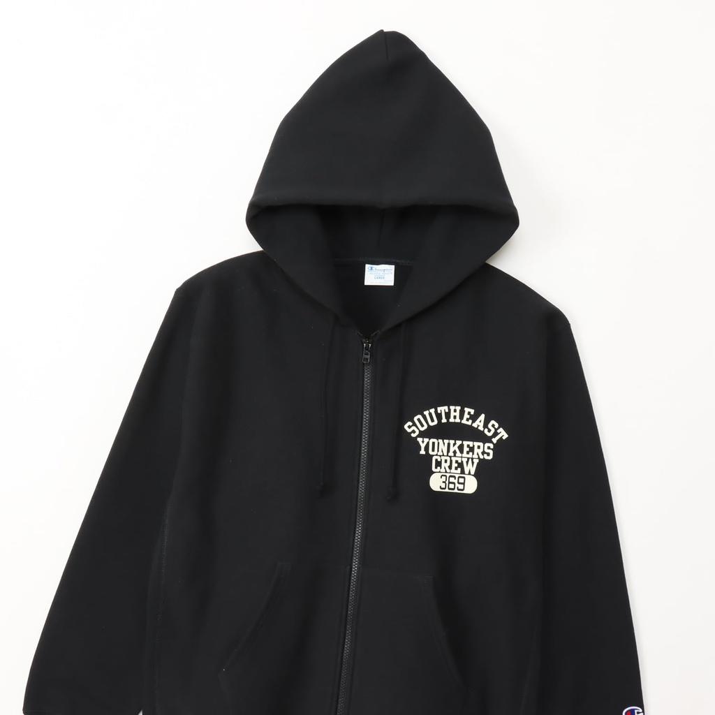 Hoodie Long Sleeve Round Neck Fleece Lined Graphic Print Relax Fit Hooded Sweatshirt REVERSE Black [Champion] 11.5oz WEAVE(R) C3-A116 Men's