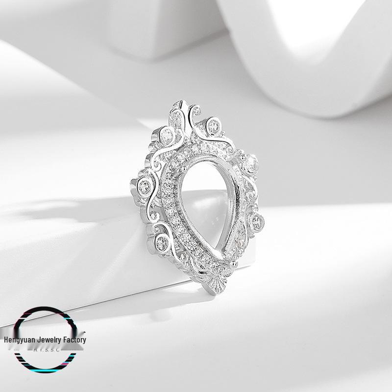 Teardrop Pendant Necklace Setting for 10x14mm Huazi Diamond, Imitation 925 Silver - DIY Jewelry Making