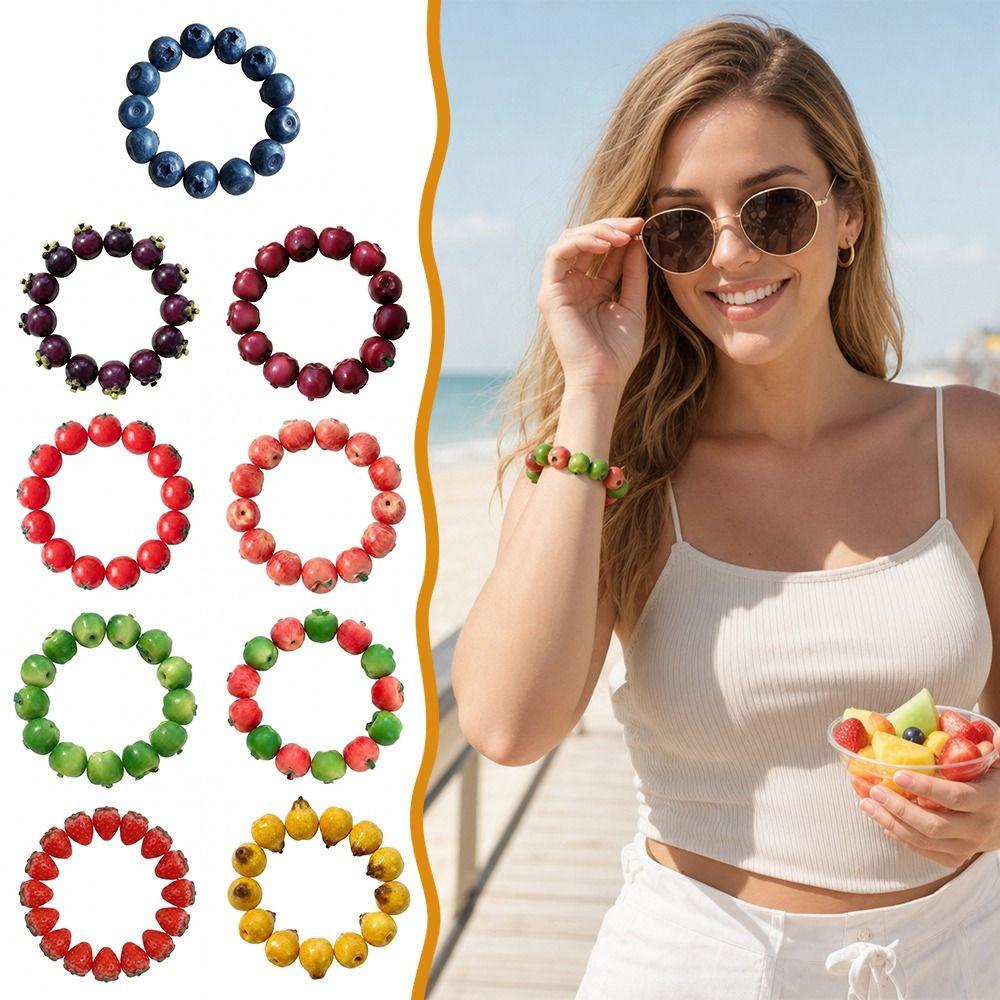 3D Fruit Resin Fruit Bracelet Elastic Rope Cartoon Bracelet Y2K Fruit Beaded Bracelet  Summer