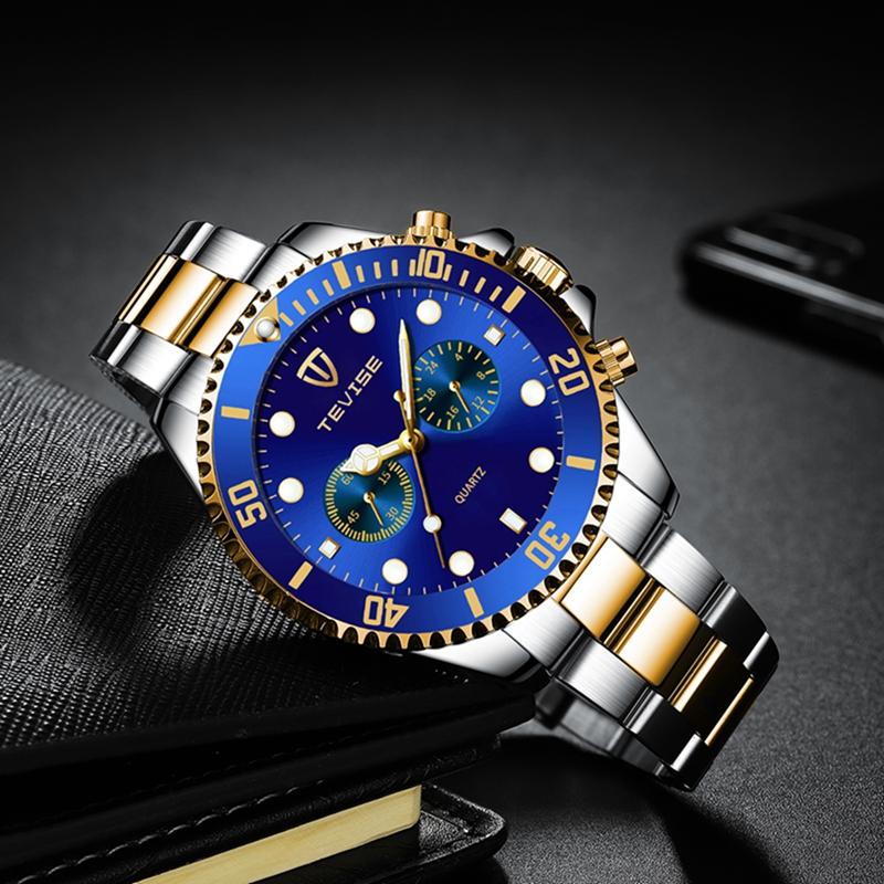 Tevise Men Business Watch Stainless Steel Quartz Watch Date Fashion Casual Watches Sapphire Crystal Watch