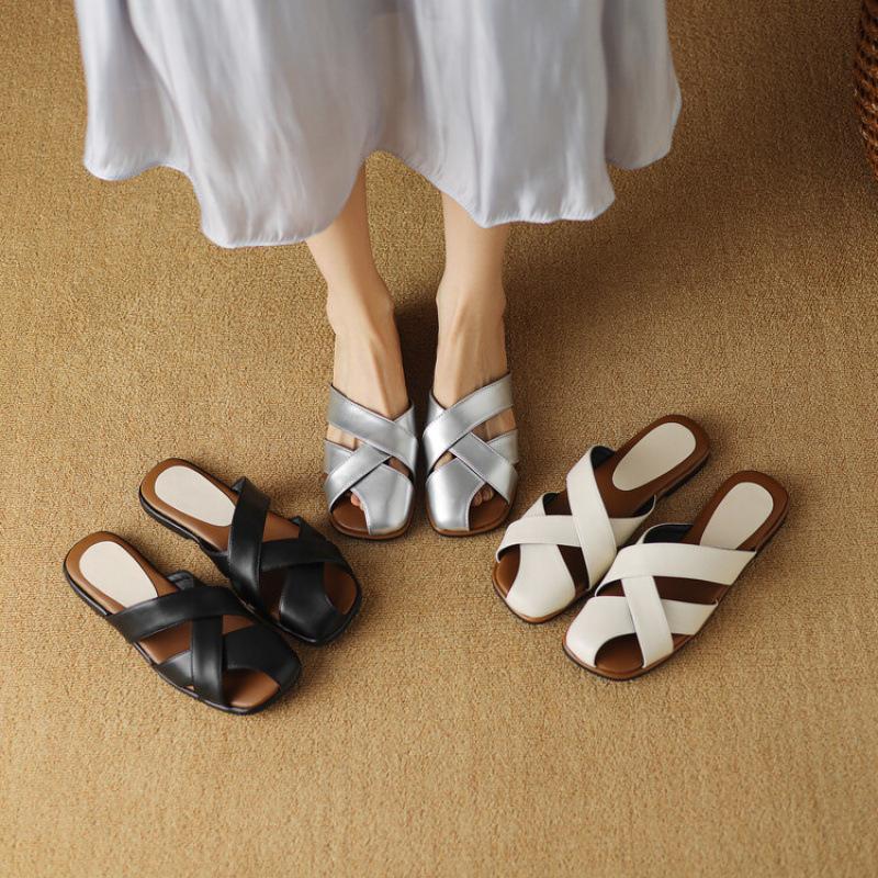 New Summer Bag Head Slippers Casual Silver Size Women's Shoes Rubber Soft Sole Casual Cool Slippers Flat Slippers
