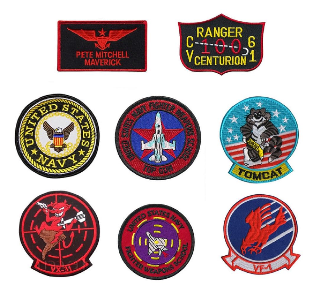 Phoenix Ikki US Navy US Air Force Top Gun Maverick Embroidery Patch Applique Flight Jacket 8-piece Set
