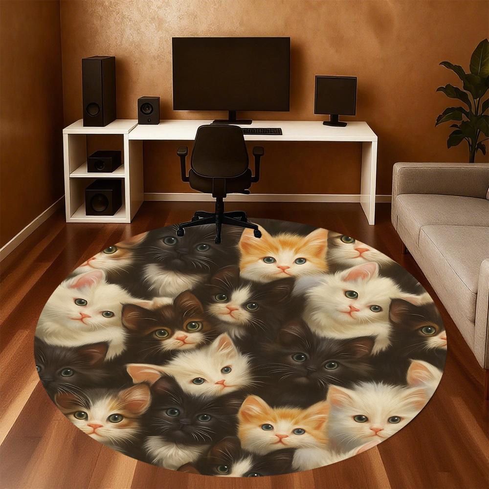 1pc Kittens, Circular Round Chair mat Area Rug - Non-Slip, Floor Mat for Office, Bedroom, home decor Christmas Gift p0811384