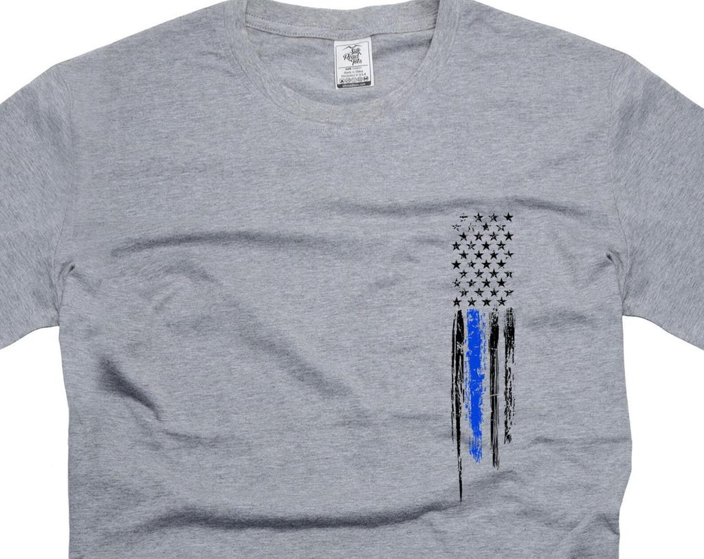 Mens Police Pocket Flag T-Shirt: Patriotic Thin Blue Line Tee