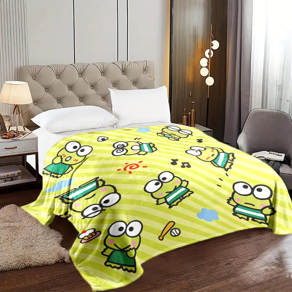 1pc Keroppi Frog Flannel Blanket 2D Single Print Cute Soft Cozy Warm Comfortable Bed Blanket Home Bedroom Living Room Kids Room