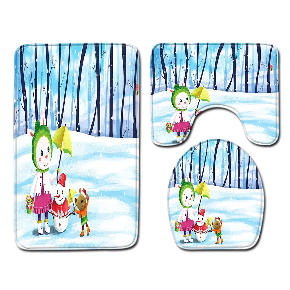 

Christmas Bathroom Floor Mat Toilet Three-Piece Set 45cmx75cm