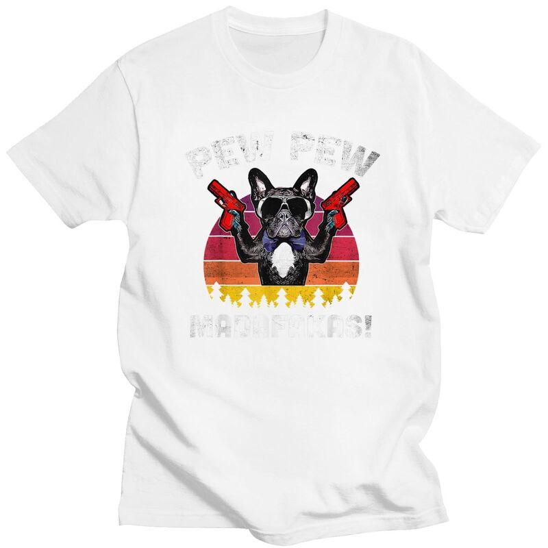 Custom Cool Frenchie Pew Pew Madafakas French Bulldog T Shirt Unisex Short Sleeve 100% Cotton T-shirt Casual Tees Streetwear Tshirt