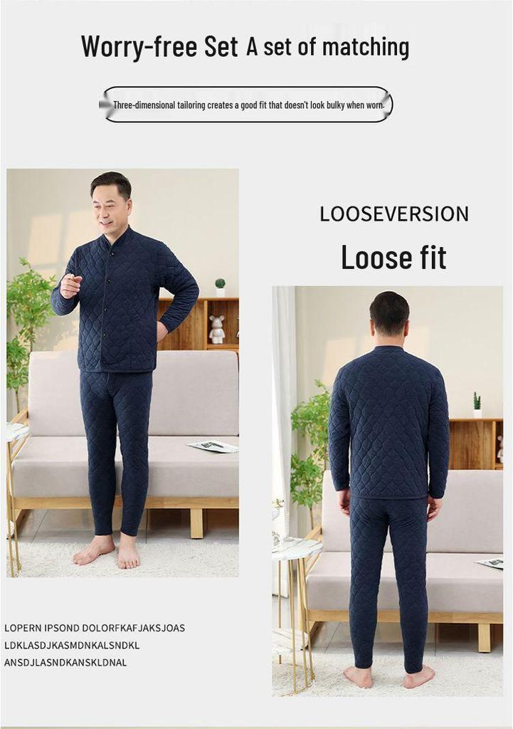 Coral Velvet Quilted Home Wear Set: Warm Fleece Pajamas for Middle-Aged and Elderly Men & Women