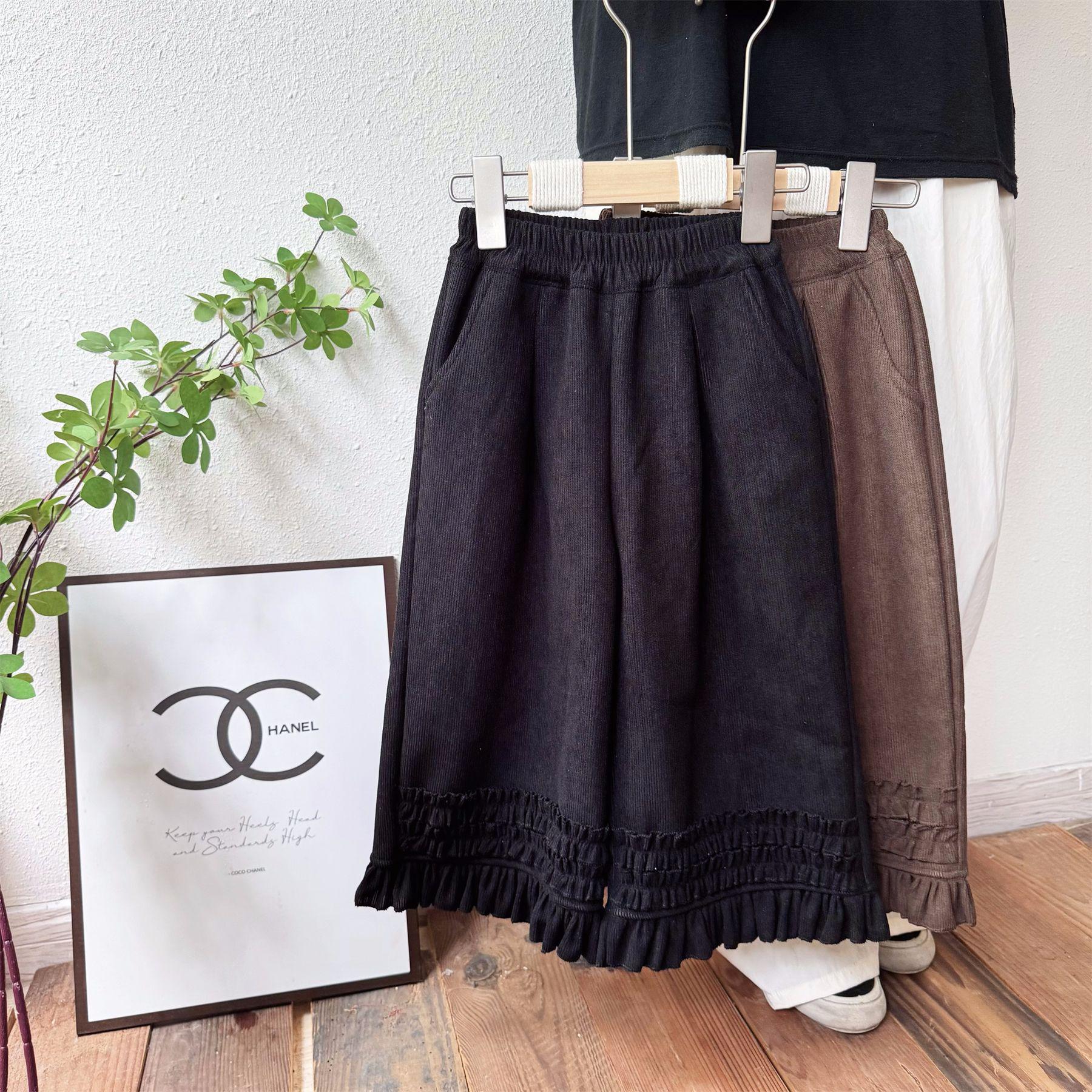 

Зимние вельветовые брюки-кюлоты с кружевом и бархатом для девочек, корейский стиль 2025 100 cm чёрный