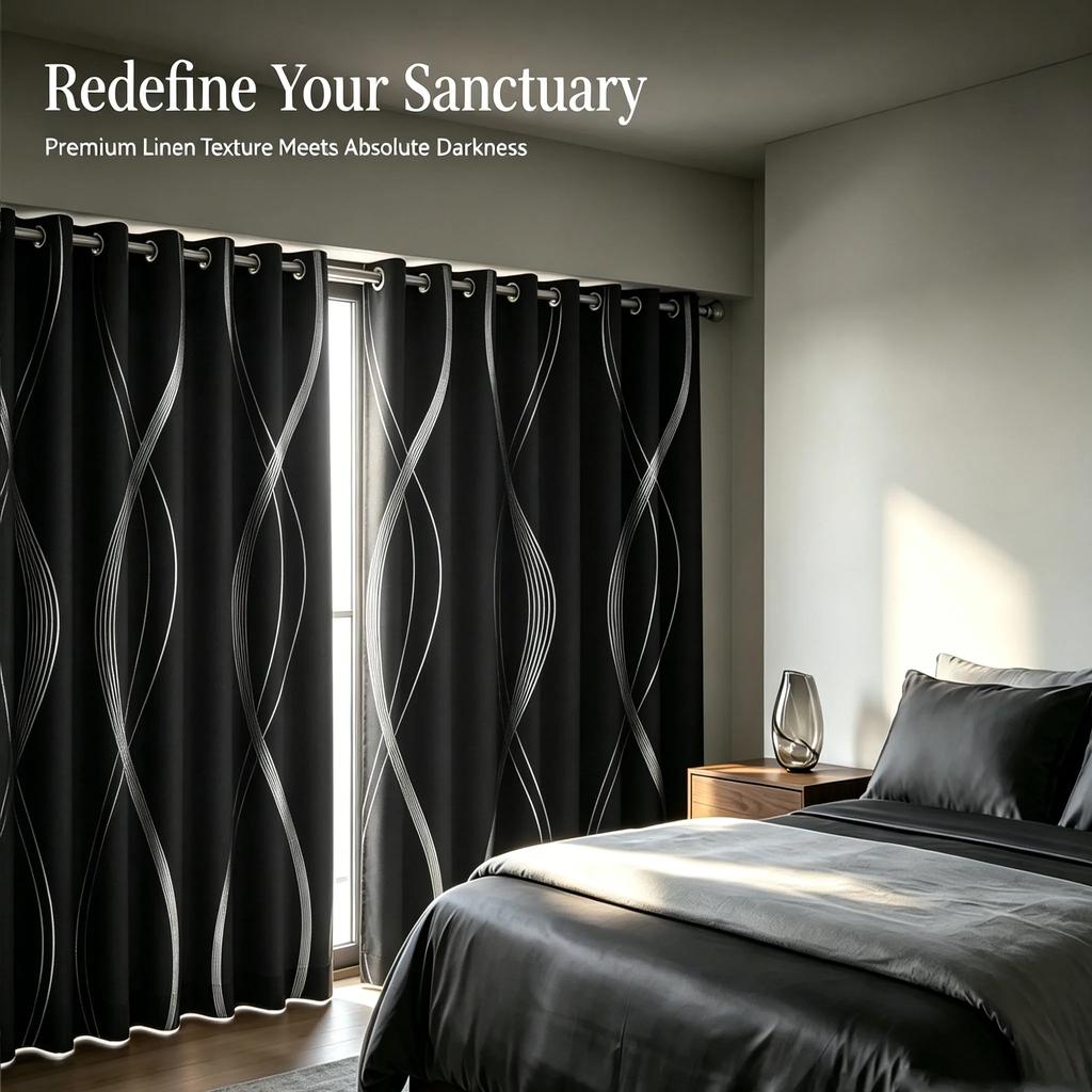 All-Season Curtain Soft Comfortable Dustproof Removable Universal Popular Curtain Blackout Curtain with Gold Foil Wave Pattern, High Precision Drapes