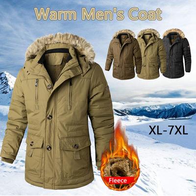 Men's Heavy Parka Jacket Winter Warm Detachable  Coat Zip Up Outwear