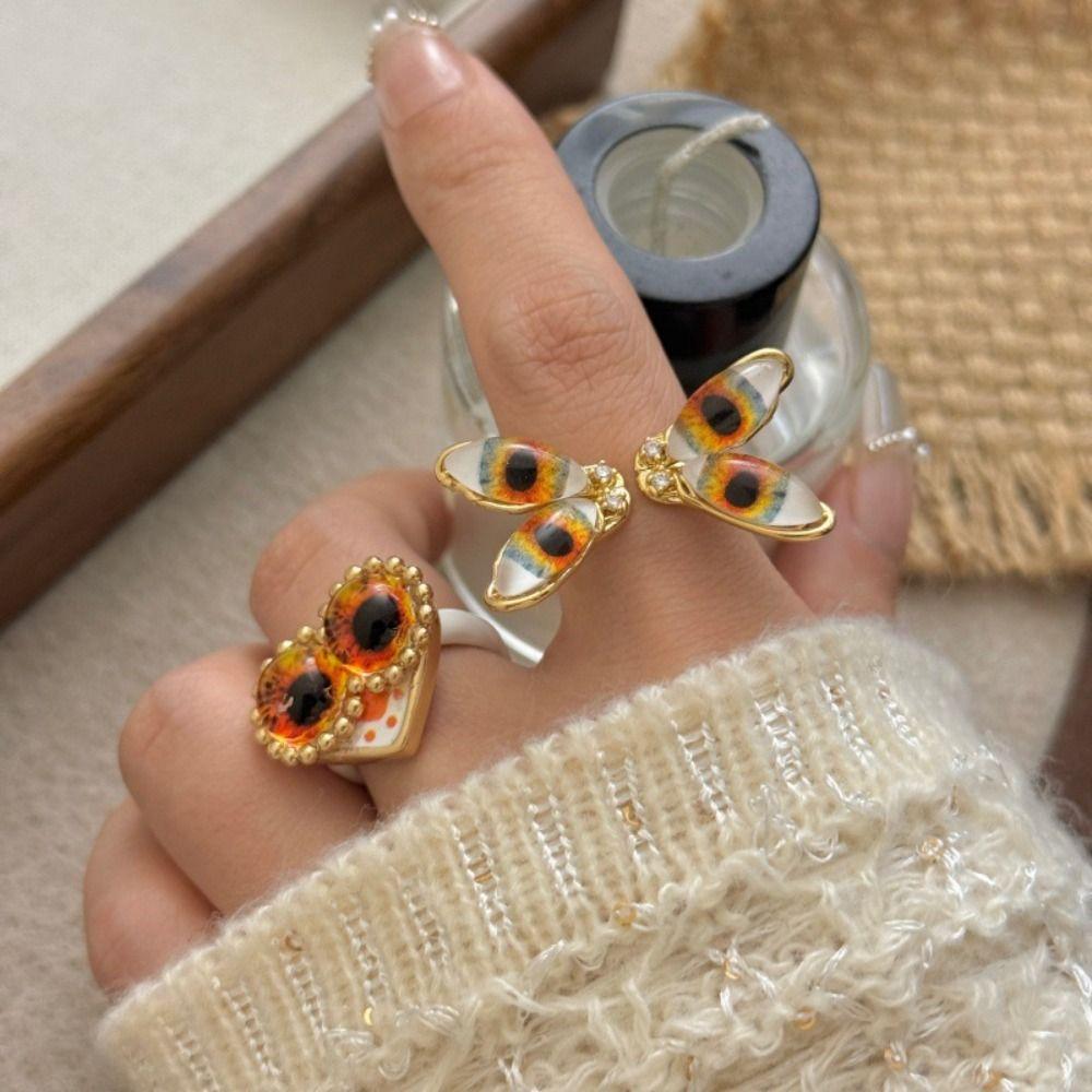 Geometric Exaggerated Ring Y2K Vintage Gold Ring Personality Demon Eye Ring  Friends