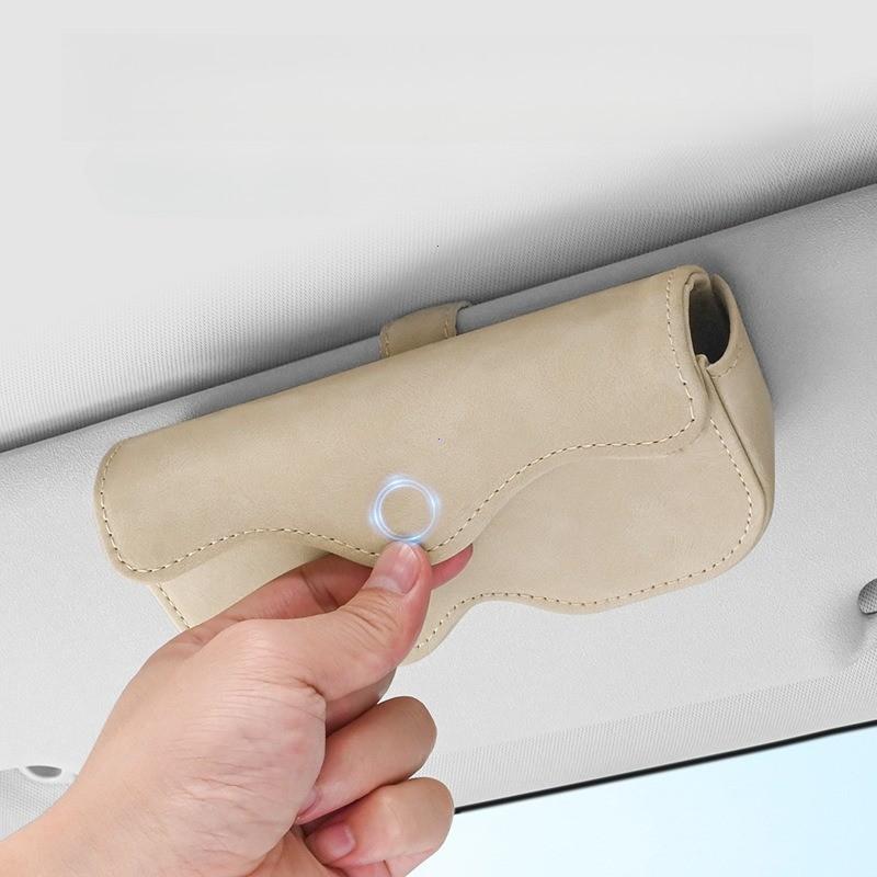 Suede Leather Car Eyeglass Case Automatic Closing Non-slip Auto Sun Visor Glasses Holder Magnetic Multi-functional Eyewear Clips