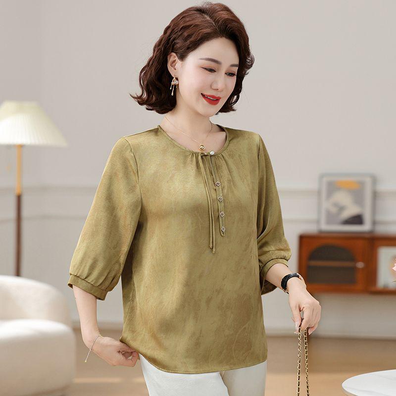 Mother's Day Mid-Sleeve Casual Summer Top & Wide-Leg Pants Set for Middle-Aged Women