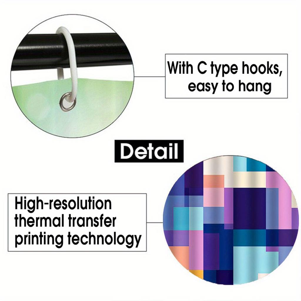Creative Grid Shower Curtain & Bathroom Set - Vibrant Geometric Design, Machine Washable Polyester, 12 Hooks, Toilet Seat Cover