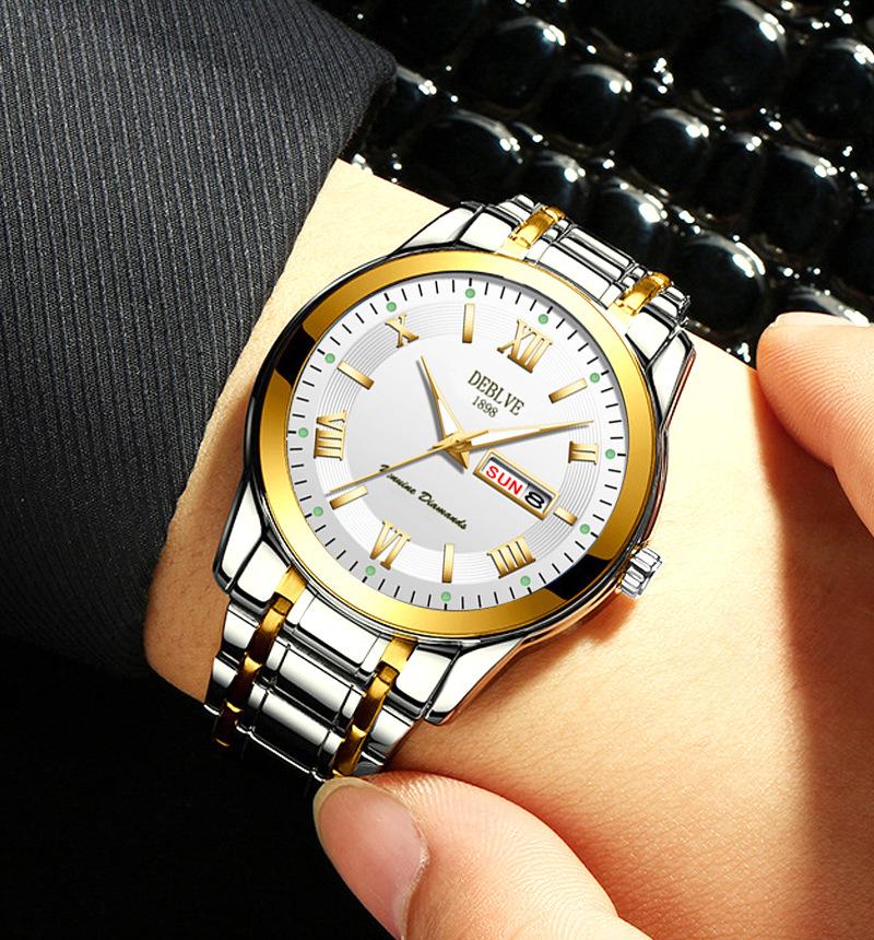 UTHAI New Men's Watch Fashion Trend Double Calendarstainless Steel Stripr Quartz Watch Clock Gift