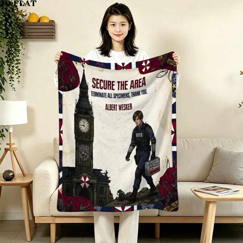 1PC Resident Evil Patterned Flannel Blanket Suitable For All Seasons For Home Decor Warmth And Comfort Gifts Holiday Present