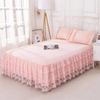 3pcs Set European Romance Lace Bed Skirt Soft Brushed Fabric Bedspread Princess King Queen Size 1pc Bed Skirt +2pccs Pillowcase