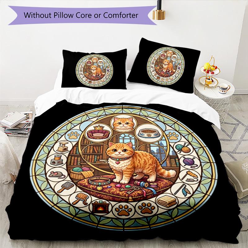 Royal Cats Realm Pattern Bedding,Quilt Set Quilt Cover Pillowcase Home Birthday Gift (1*duvet cover+2*pillowcase,without core)