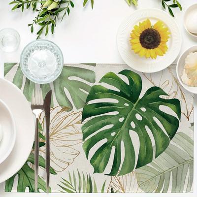 4pcs Tropical Palm Leaf Placemats – Green Monstera & Jungle Design, 12x18in, Spring/Summer Table Decor for Indoor & Outdoor Use