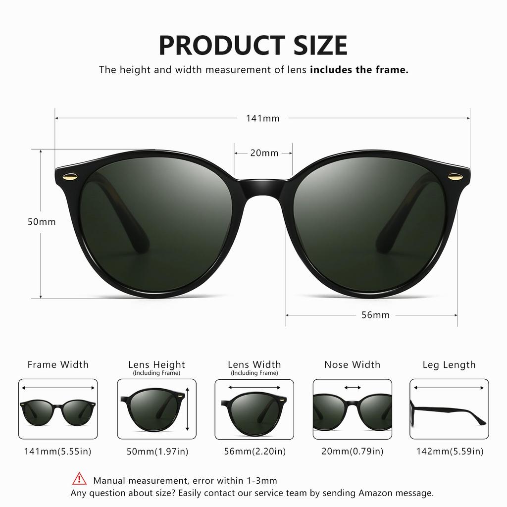 Sunglasses UV Protection Boston Wellington Sunglasses Retro Round Stylish Soft Feel Driving Sea Travel Frame Green [SUNGAIT] Women's Men's (Black