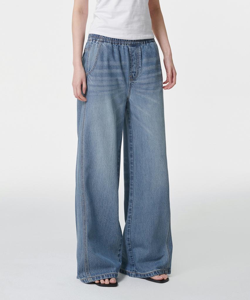 MUSINSA STANDARD WOMAN Women'S Loose Trapeze Elastic Waist Denim Pants [Light Indigo]