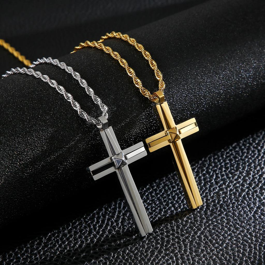 Trendy Pendant Necklaces for Men Metal Cross Stainless Steel Link Chain Accessories Irregularly Male Choker Shiny Jewelry