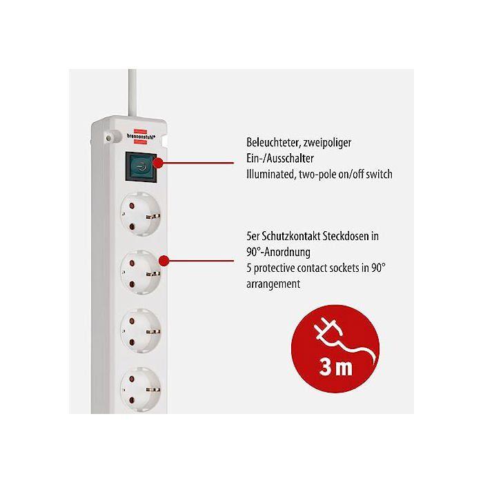 Brennenstuhl Multiprises Bremounta Extension Socket 5-way 2x Usb White 3m H05vv-f 3g1.5