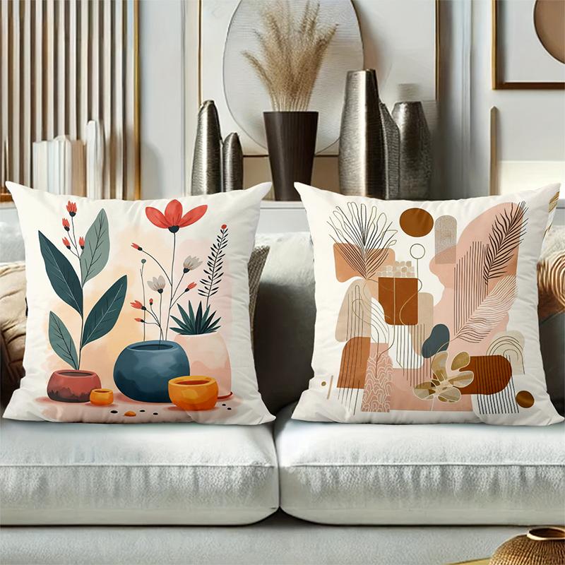 Bohemian Floral and Plant Patterned Pillow Covers Polyester Pillowcase, Sofa Decorative Cushion Cov Headboard Pillow