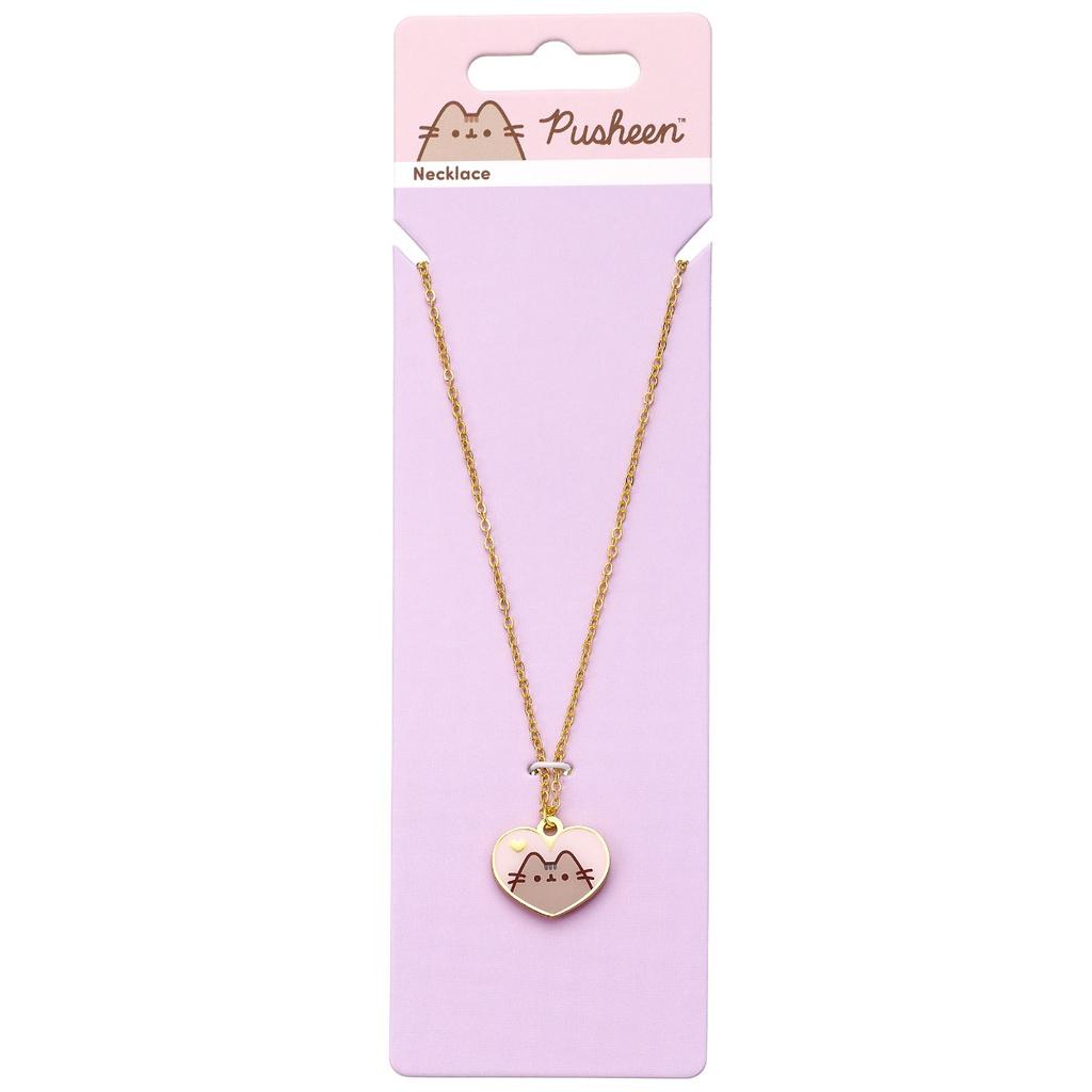 Pusheen the Cat Pink and Gold Heart Necklace
