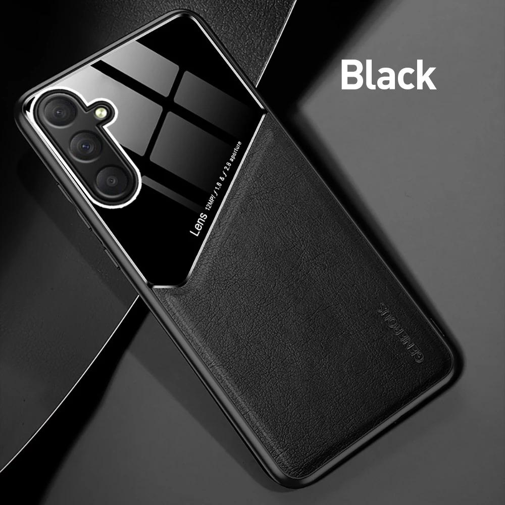 Kožené texturované pouzdro pro Samsung A16 5G A06 A36 A56 A15 A25 A35 A55 s magnetickým držákem do auta Coque Fundas Capa