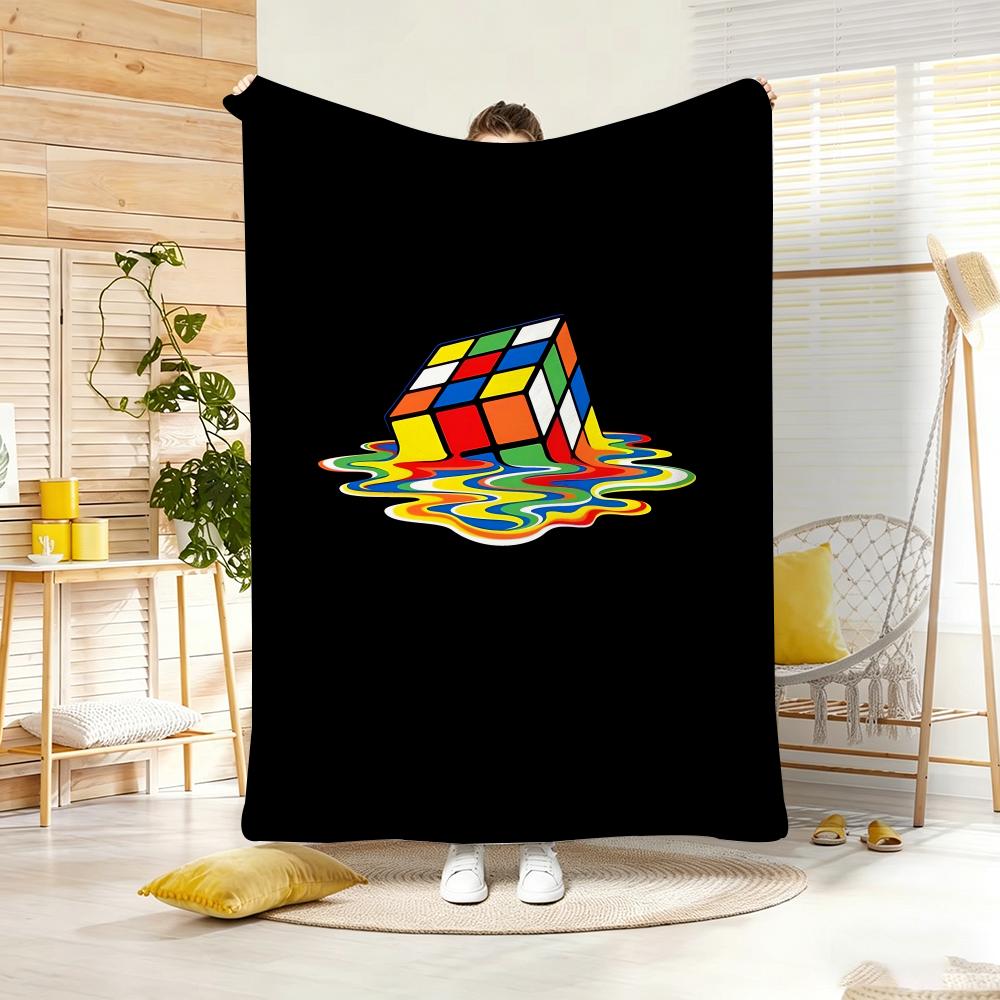 Art Illustration RRubik Cube Pop Throw Lightweight G Flannel Blanket Soft Skinfriendly for Summer Cooling