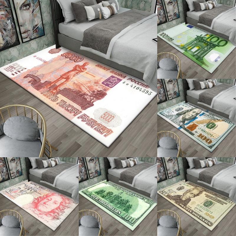 US Dollar Bill Print Large Area Rug - Creative Currency Design Floor Mat for Living Room Entrance Foyer Money Theme Decoration