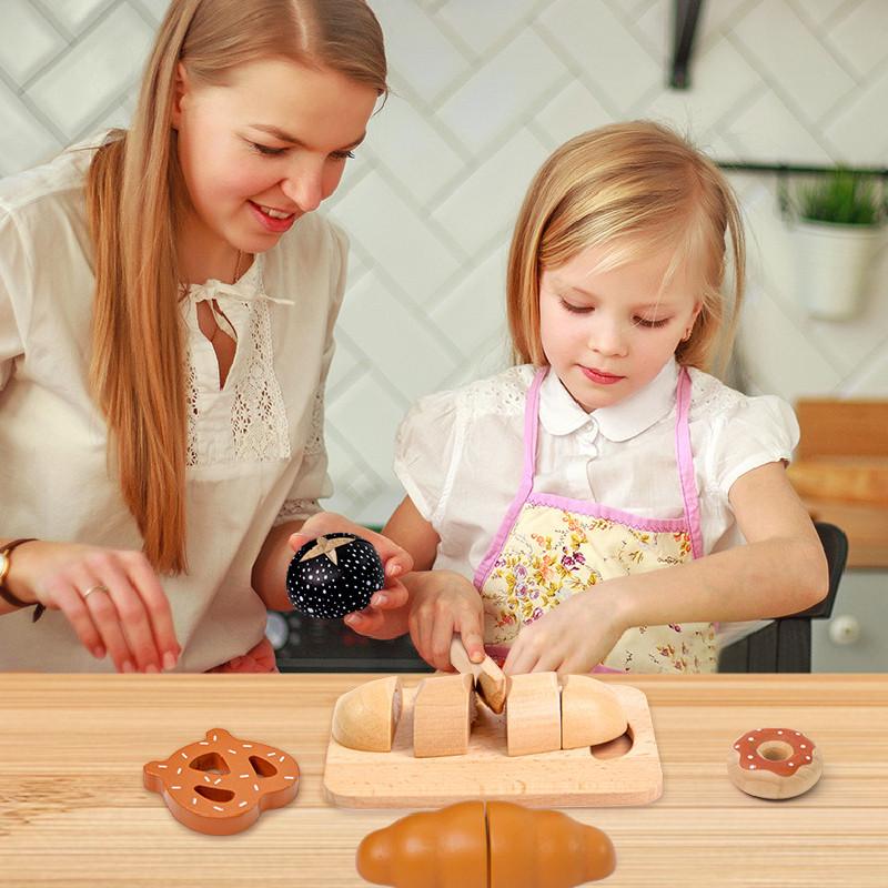 Funny Simulation Wooden Velcro Bread Cutting Game Children Toy Set For Gift Kid