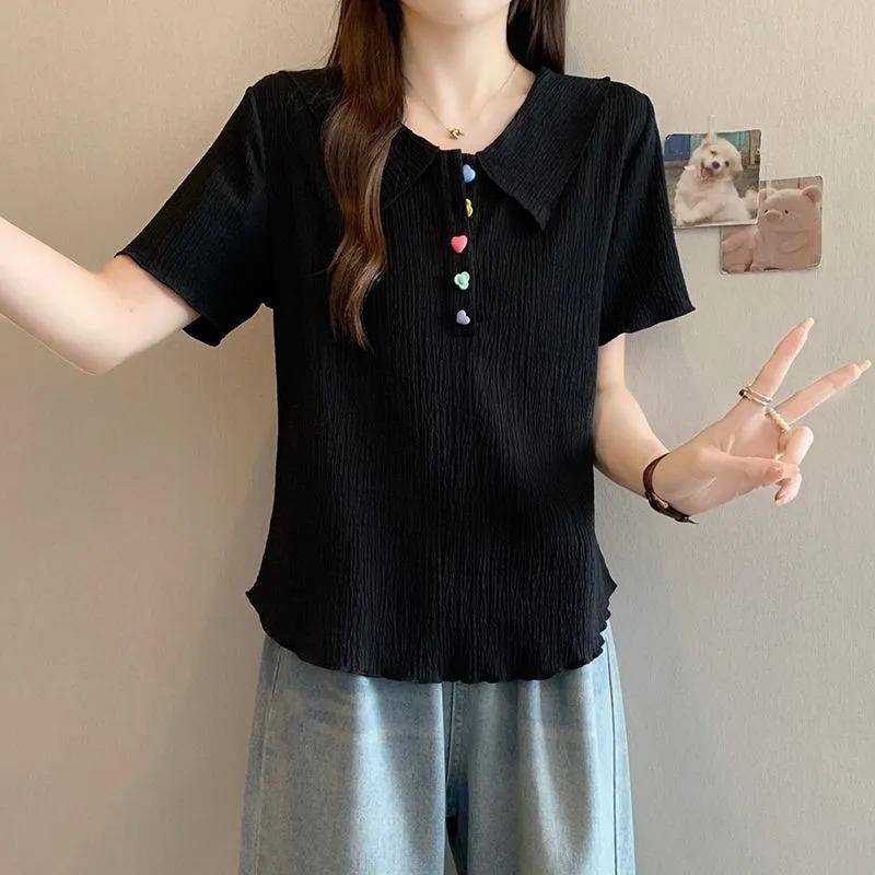 Plus Size Women's Summer Fashion Fashion Sweet Colorful Button Short-sleeved T-shirt Women