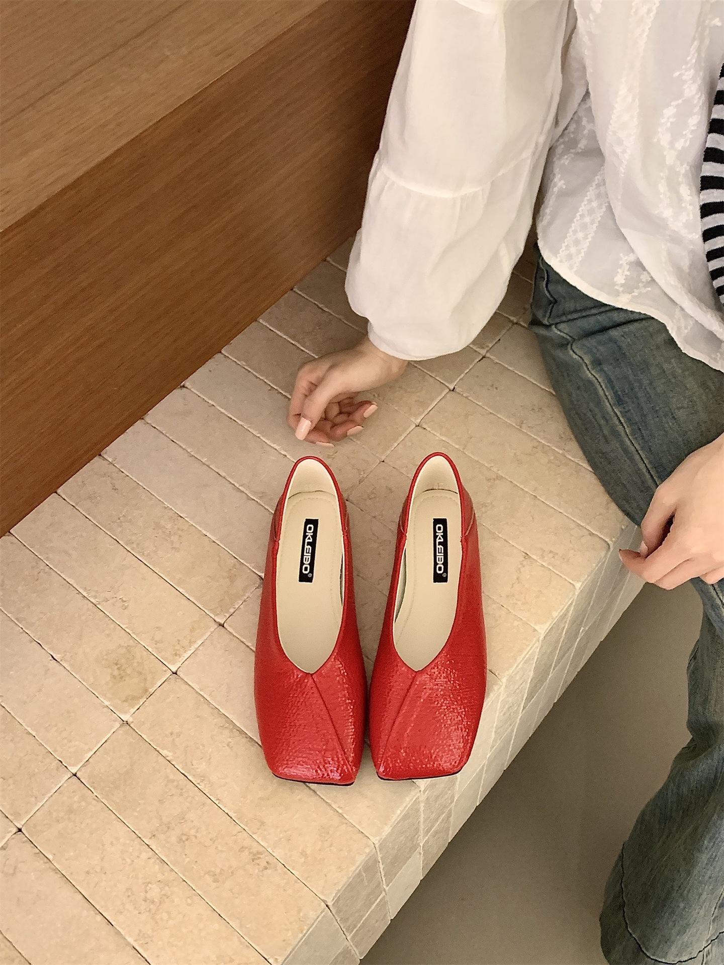 Women s Square Toe Flat Spring French Style Stylish Soft Style Slip-On Pumps - Fashionable Footwear 35