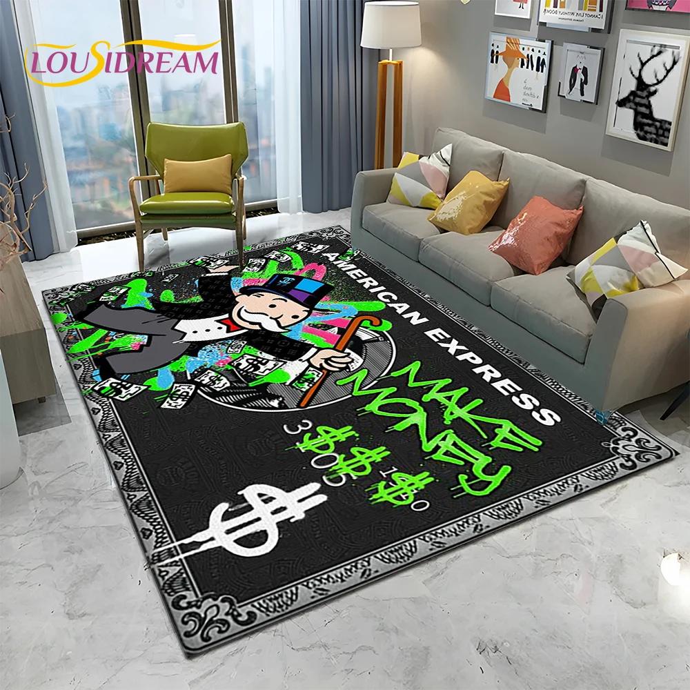 Retro Games Dollar Monopoly Cartoon Carpet Rug for Home Living Room Bedroom Sofa Doormat Decor,kids Area Rug Non-slip Floor Mat