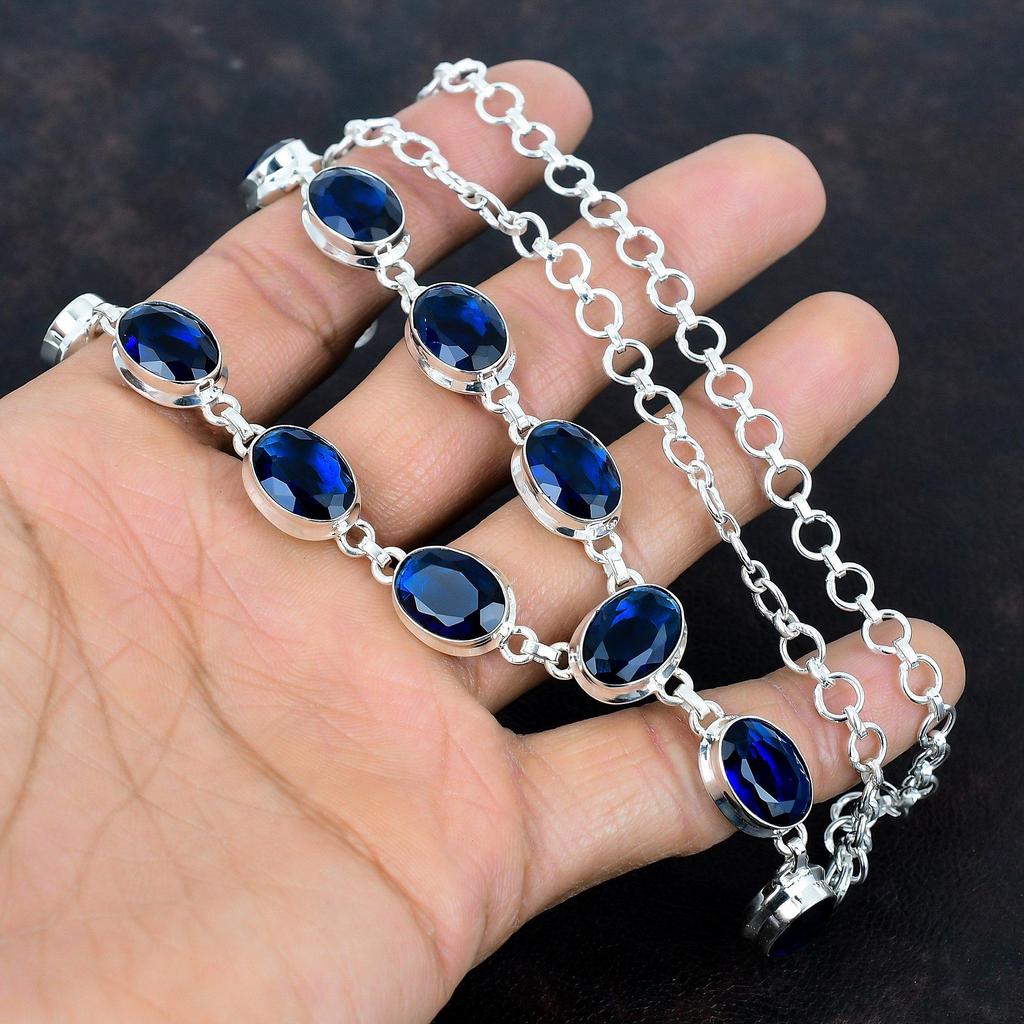 Faceted Iolite Necklace Handmade Gemstone Necklace Antique Jewelry 925 Sterling Silver Necklace Adjustable Chain Necklace Gifts for Mother