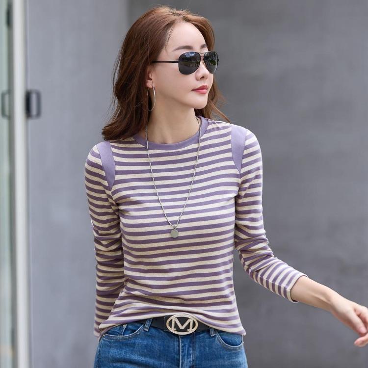 Autumn Winter Women Long Sleeve T-Shirt Contrast Color Thickened Outer Top Bottoming Shirt New