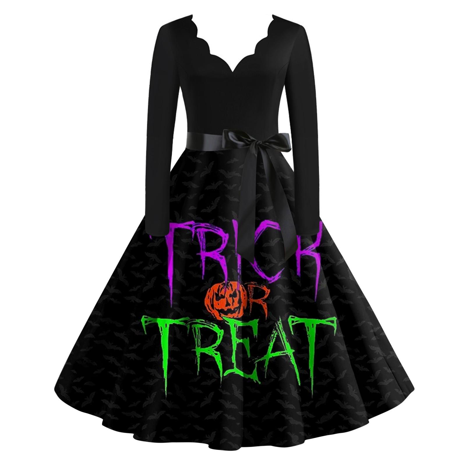 

Женское повседневное и модное платье с V-образным вырезом и длинными рукавами с принтом на Хэллоуин XXXL фиолетовый