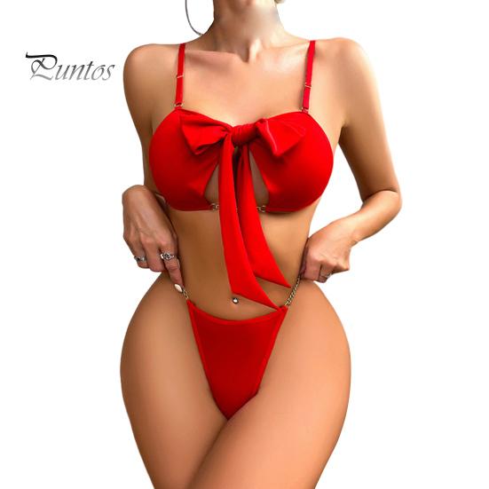 

2 шт./комплект сексуальный бюстгальтер комплект регулируемые бретели бант шнуровка нижнее белье цепочка талия трусы комплект микро-эластичные ночные рубашки S красный