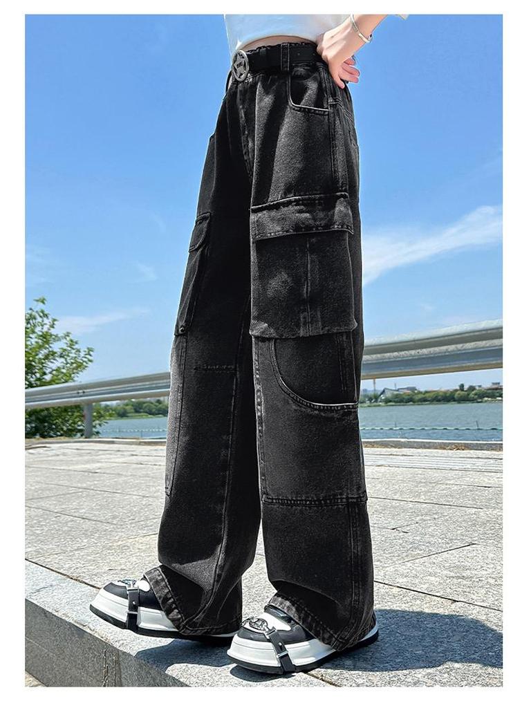 Dívčí zimní 2025 cargo džíny s fleecovou podšívkou