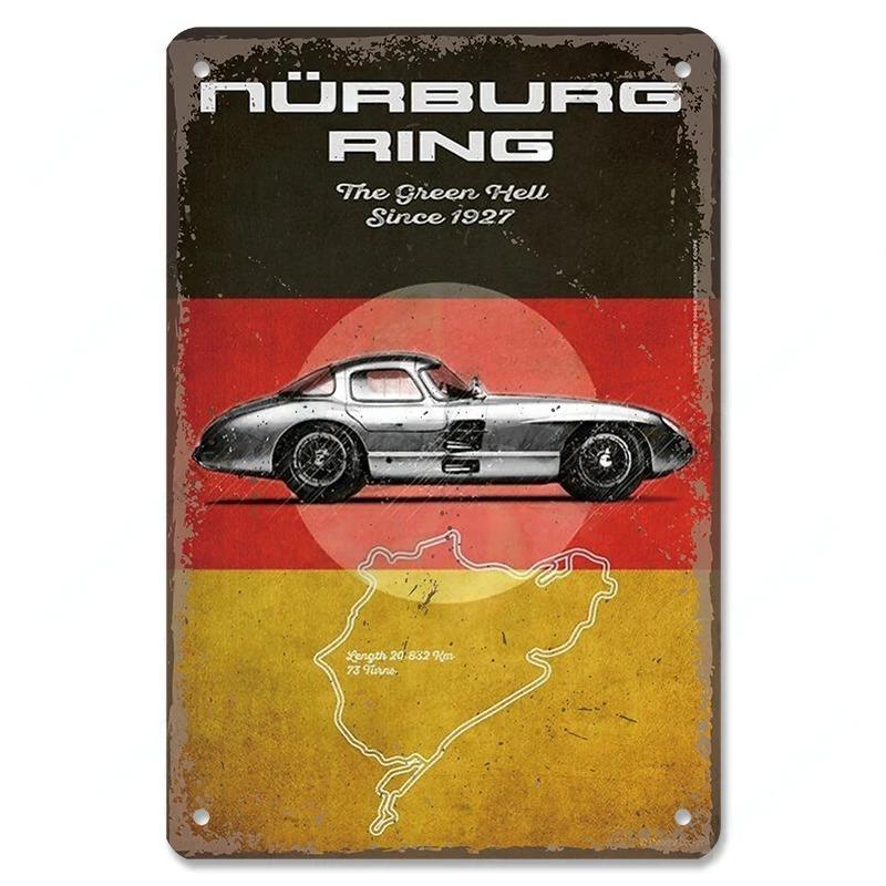 Vintage Metal Tin Signs Racing Car Plaque Decor F1 Racetrack Metal Poster Wall Art for Garage