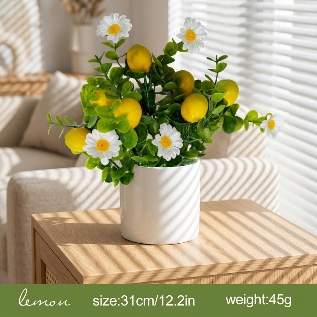 Artificial Lemon Daisy Potted Plant Simulation Plastic Decorative Greenery for Indoor Home Office Tabletop Arrangement Display