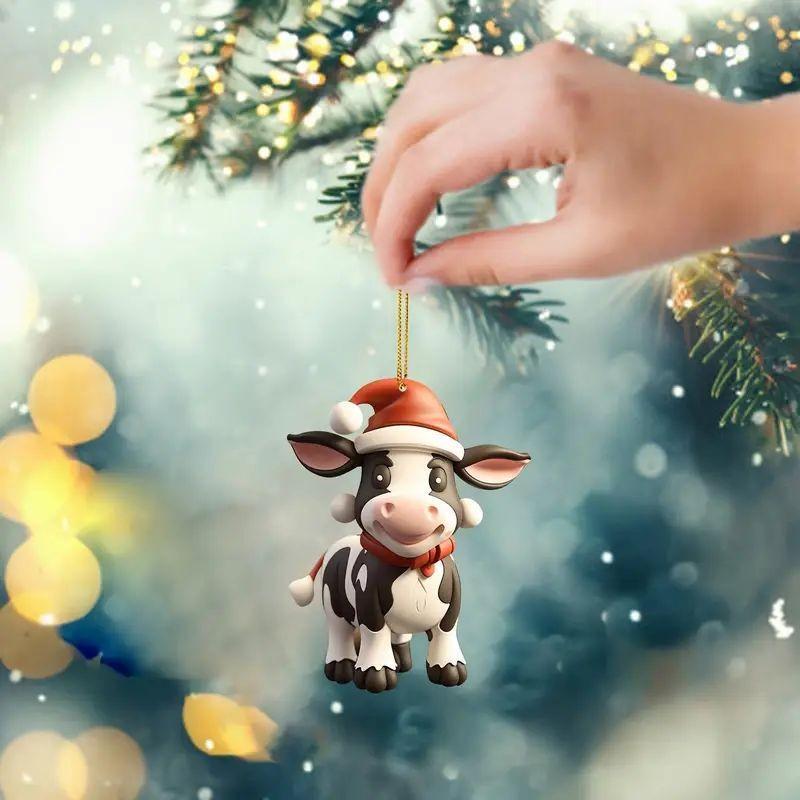 Colorful Cartoon Cow Acrylic Pendant For Festive Car Interior Decoration
