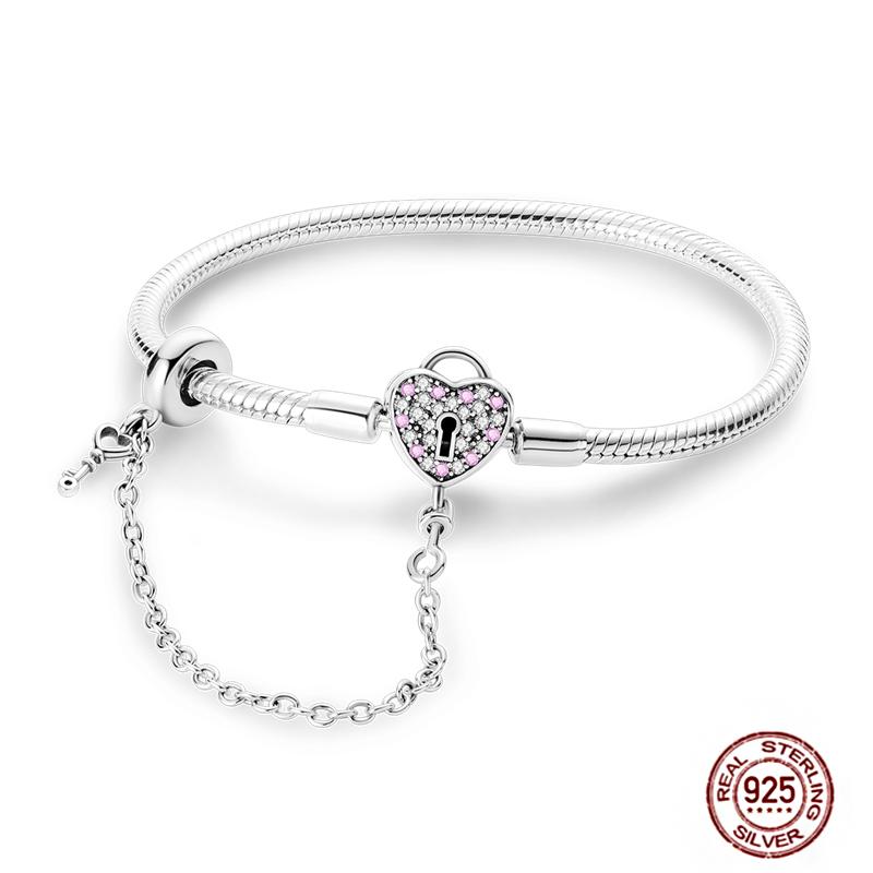 17-20CM Star Moon Bracelet 925 copper Pink Heart Clover Charms Snake Chain Luminous Bracelet For Women DIY Birthday Zircon Gift