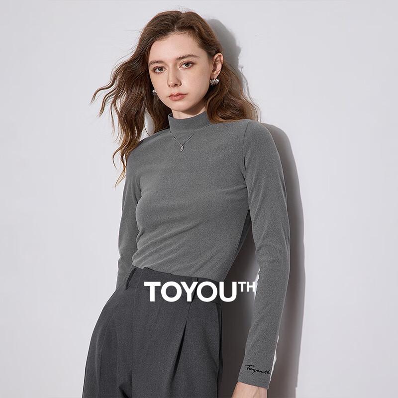 Chuyu Women's Warm Embroidered Semi-High Collar Base Layer T-Shirt