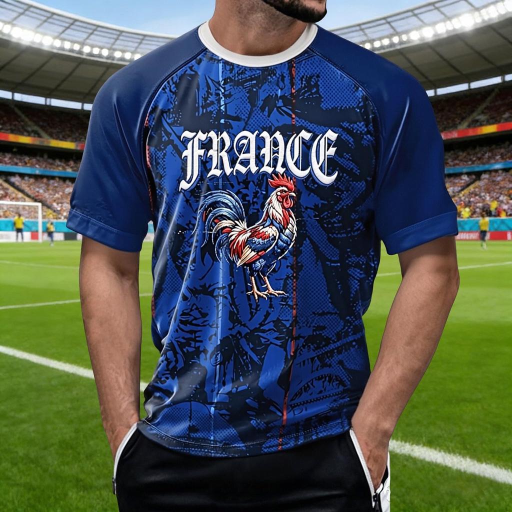Men's France Soccer Fan Printed Short Sleeve Neck T-Shirt